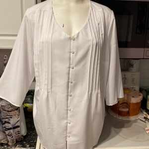 C Coral Bay solid white 3/4 length sleeve button front plus size blouse 1X